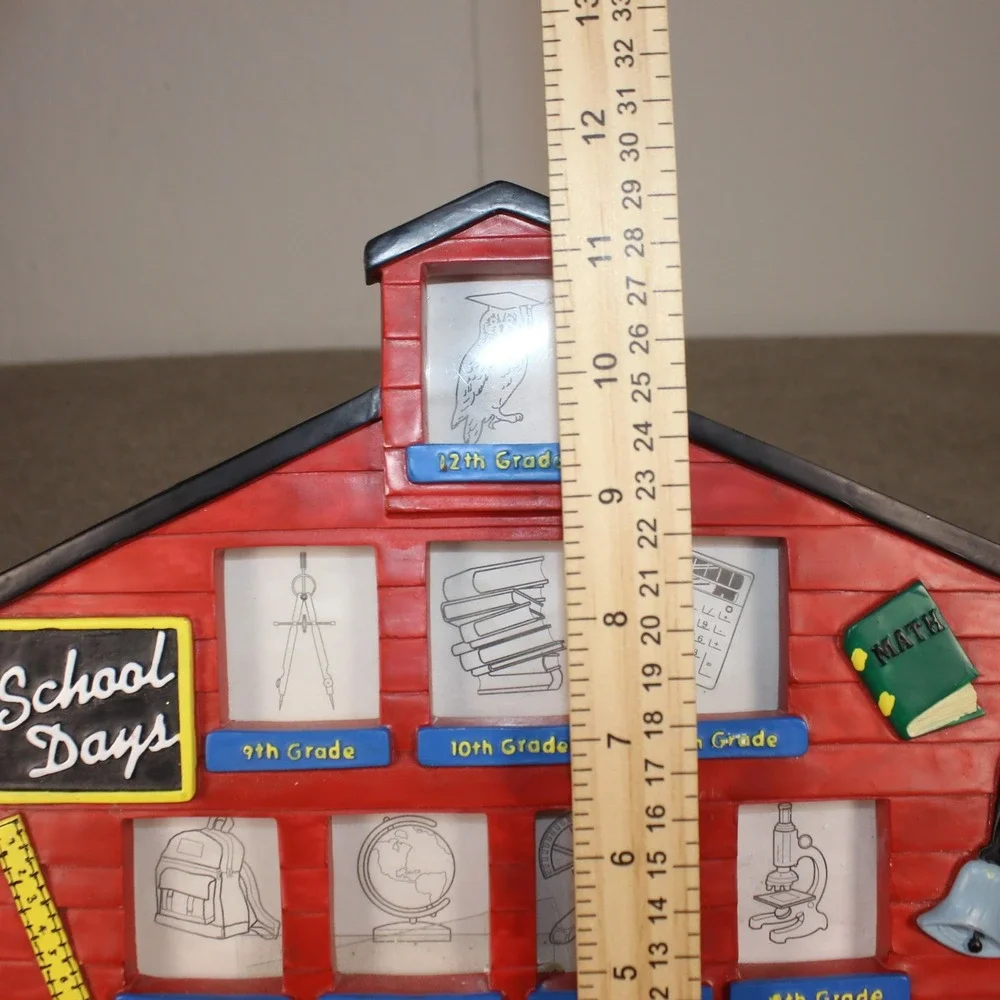 School Day Red Schoolhouse Multi Photo Frame K to 12th Grade 13 Opening